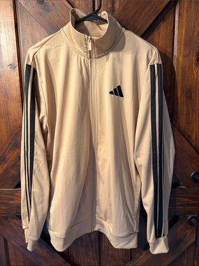 adidas Beige Performance Track Jacket with Black Stripes